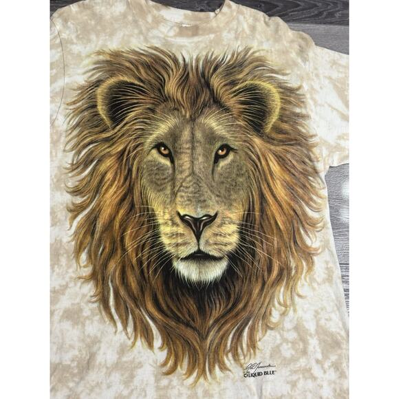 Vintage 1994 Liquid Blue Rich Normurdin Double Sided Lion Nature Shirt Men Large - Picture 3 of 9